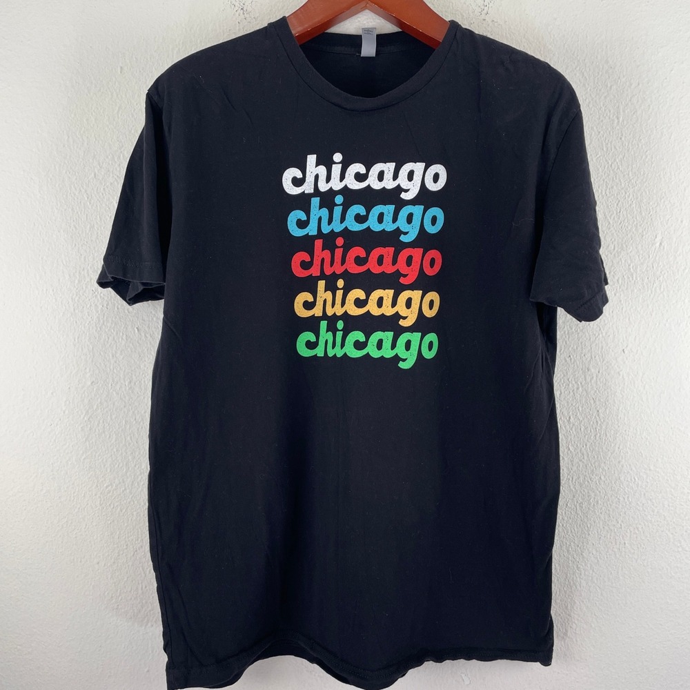 Next Level Apparel Chicago Graphic T-Shirt Black Multi Color XL Womens Mens